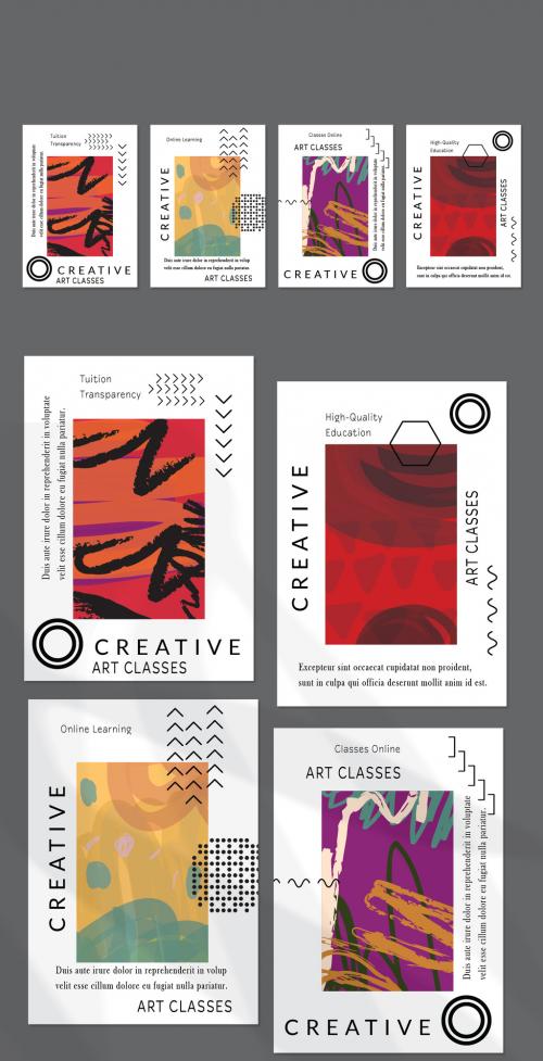 Flyer Layout with Black Geometric Shapes and Abstract Bright Rectangle - 405300722