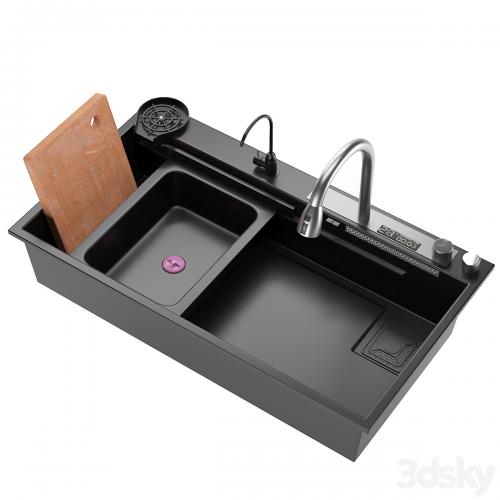 Black Nano Kitchen Sink 304 Stainless Steel Waterfall Sink