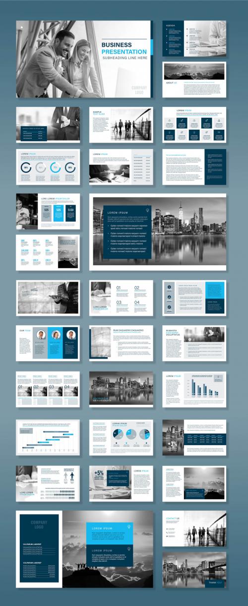 Monochrome Blue Business Presentation Layout - 405866508