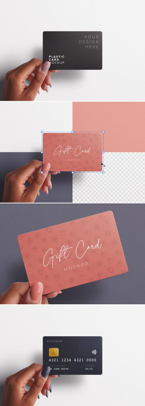 Woman's Hand Holding Plastic Card Mockup - 405899145