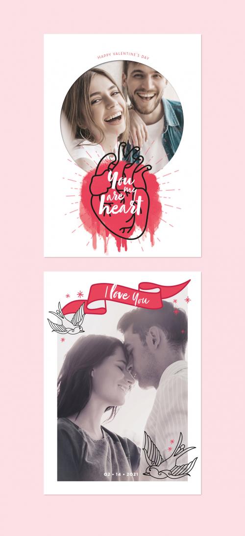 Valentine´s Day Tattoo Style Postcard Set - 405908081