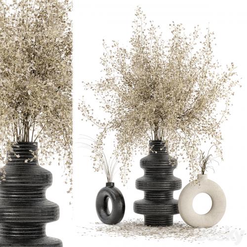 Indoor Dry Plants in rusty Concrete Pots - Set 288