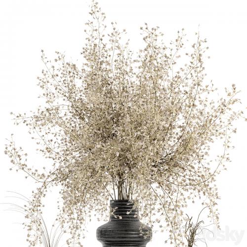 Indoor Dry Plants in rusty Concrete Pots - Set 288