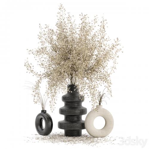 Indoor Dry Plants in rusty Concrete Pots - Set 288