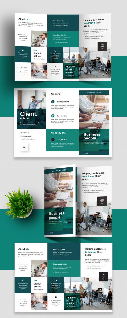 Business Trifold Layout with Teal Accent - 407064223