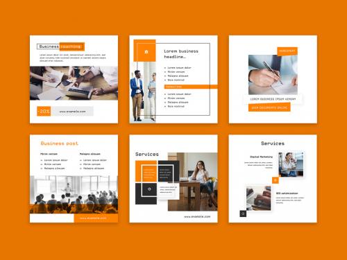 Simple Business Social Media Post Layouts with Orange Accent - 407065819