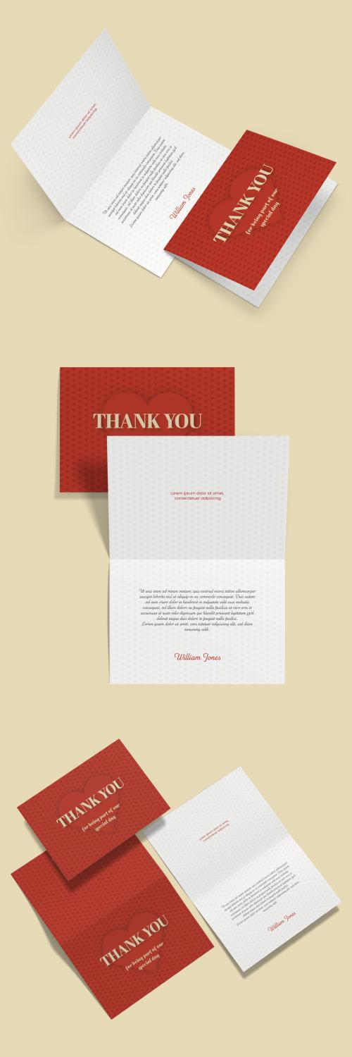 thank You Card Layout with Red Accents - 407261599