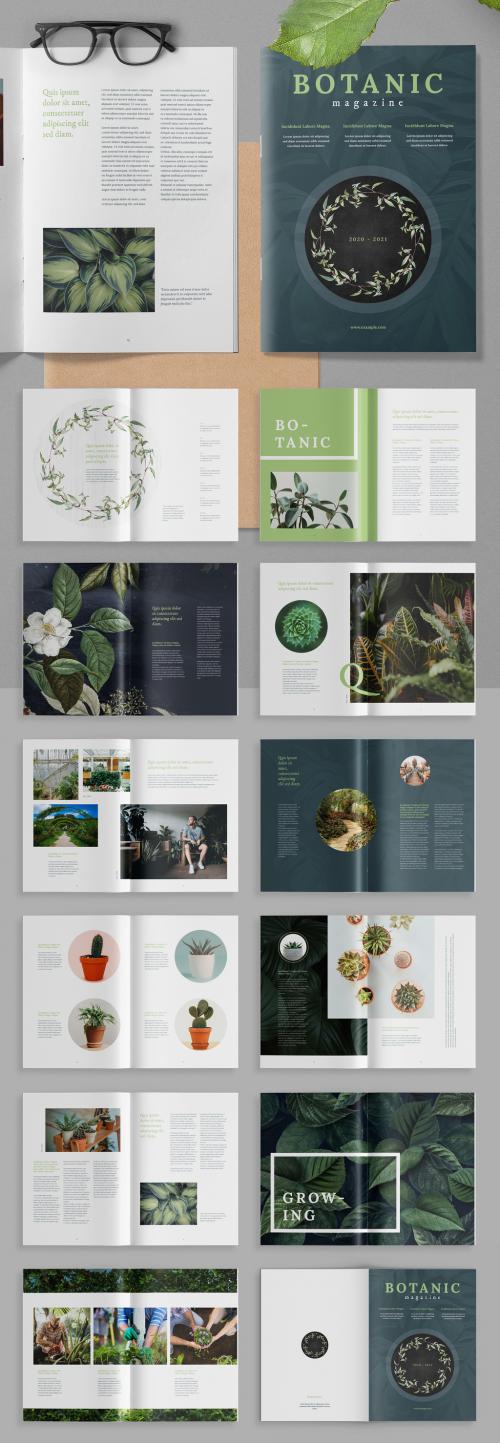 Botanic Magazine Layout with Green Accents - 407262271