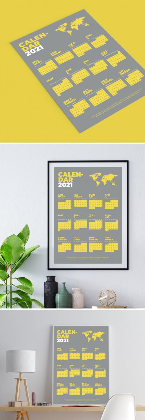 2021 Calendar Layout with Yellow and Gray Accents - 407262273