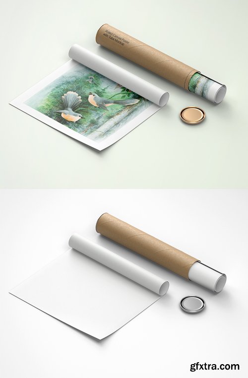 Rolled Canvas Poster with Paper Tube PSD Mockup Template