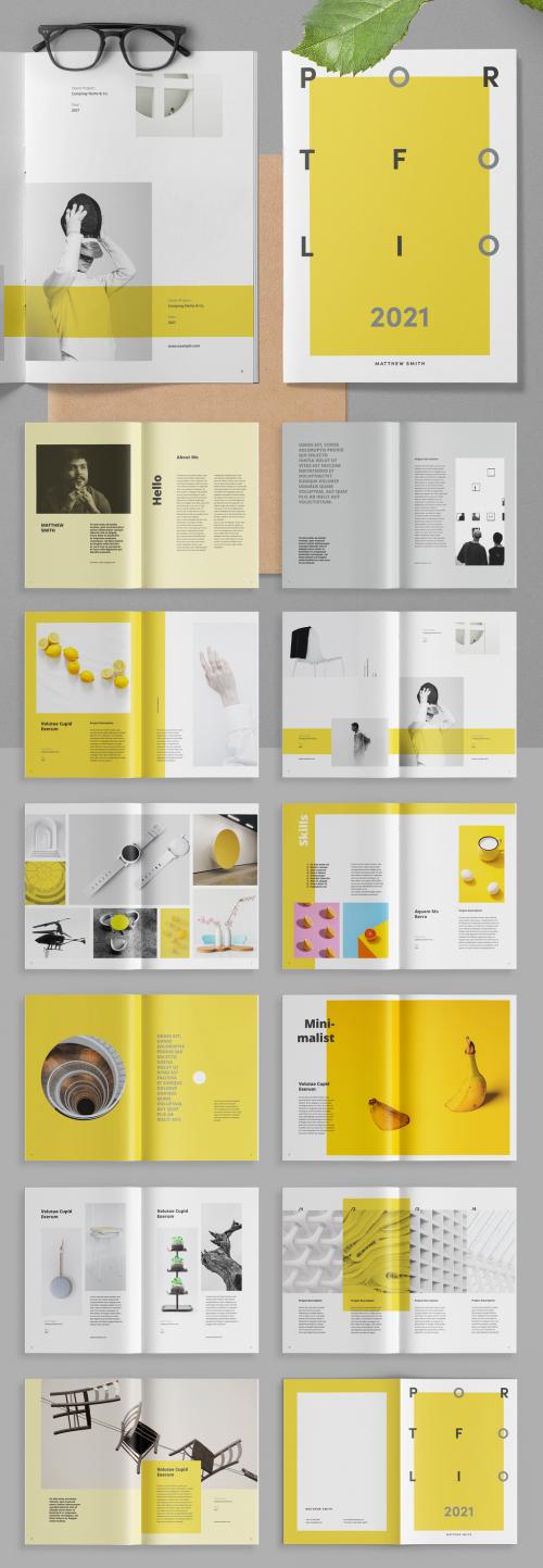 Portfolio Layout with Yellow and Gray Accents - 407262386