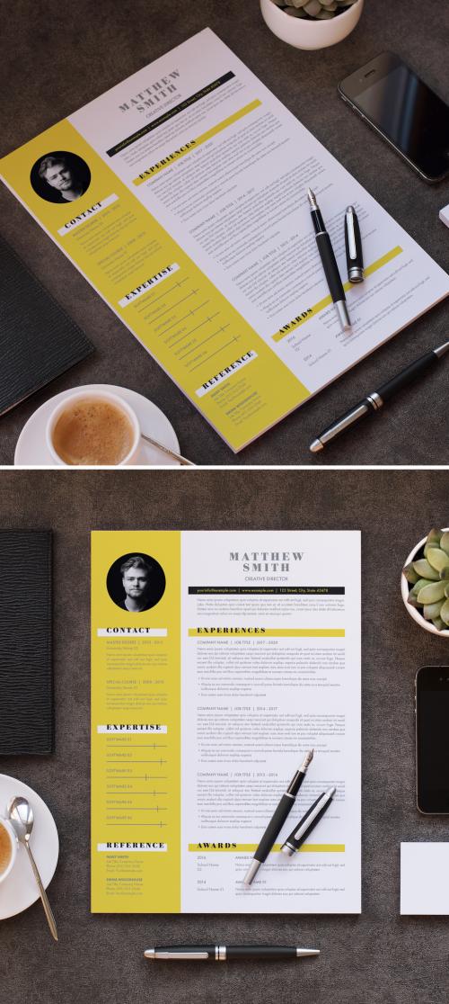 Resume Layout with Yellow and Gray Accents - 407262395