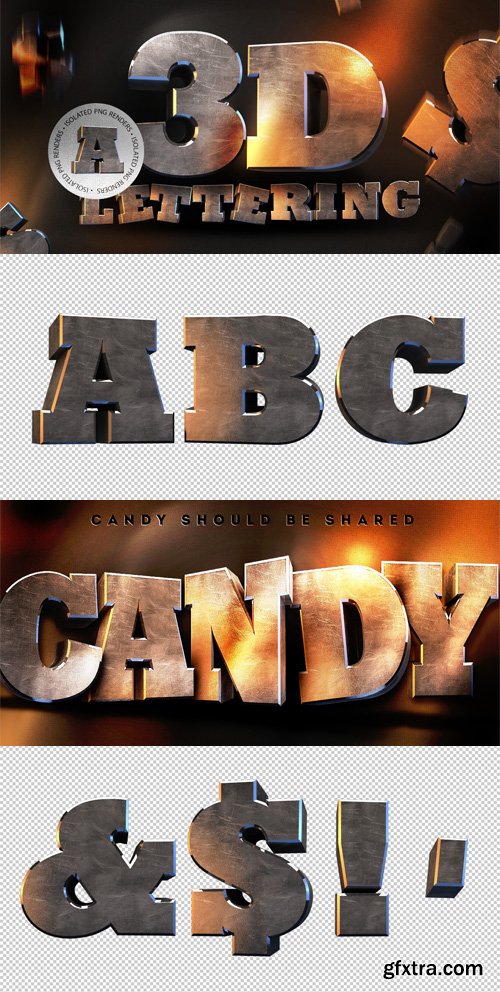 3D Lettering Renders Pack - 30+ PNG Templates