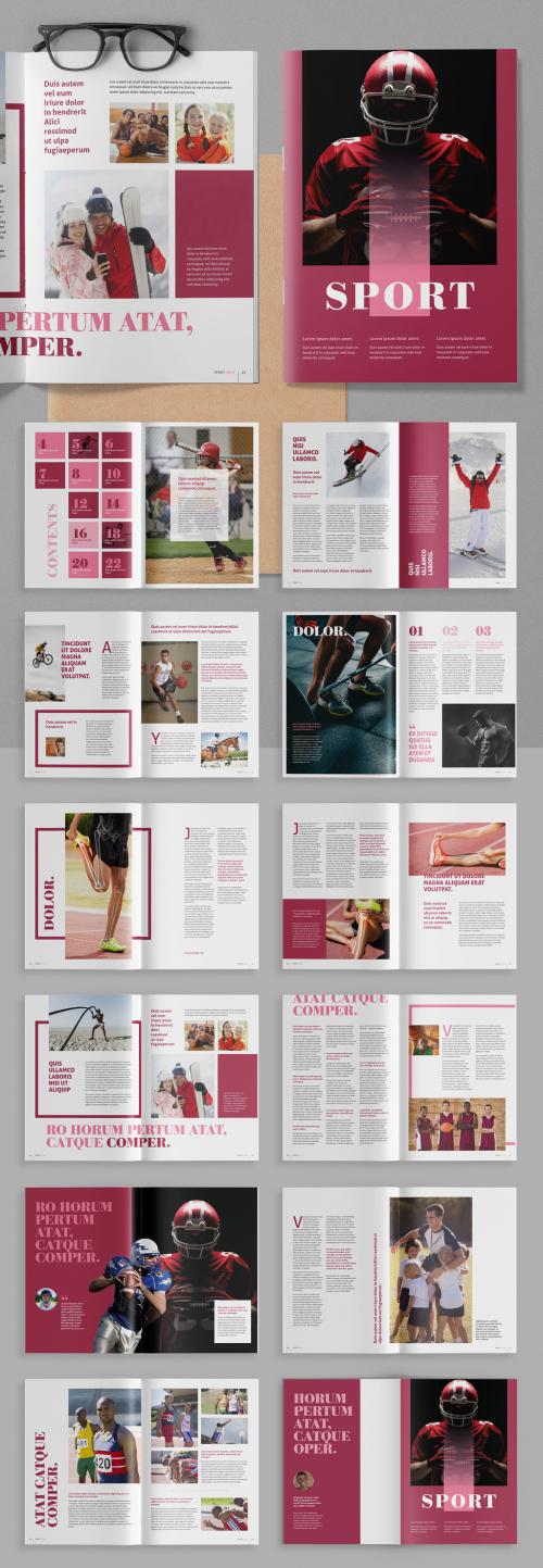 Sport Magazine Layout with Pink Accents - 407262427