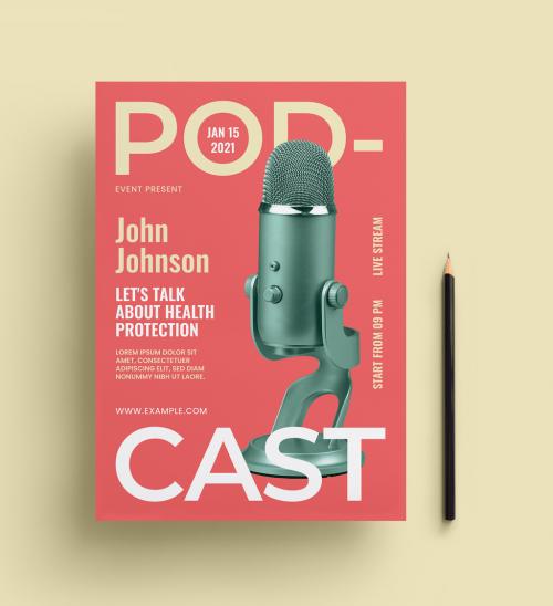Podcast Flyer Layout with Pale Yellow Accents - 407262912