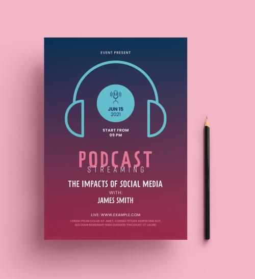 Podcast Flyer Layout with Cyan and Pink Accents - 407262916