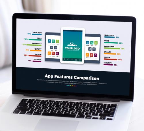 App Features Comparison Infographic with Tablet Mobile Device - 407510640