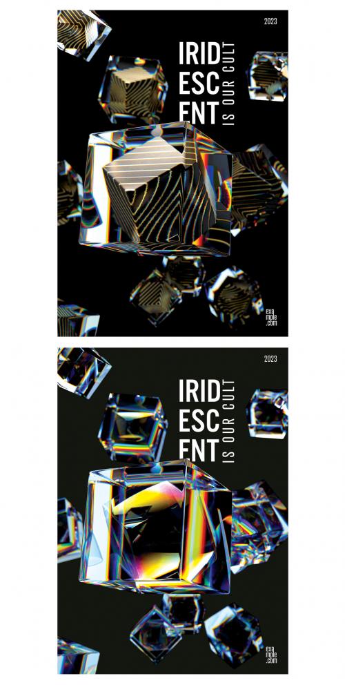 Trendy Design Posters Layout with Composition of 3D Translucent Iridescent Cubes - 407520472