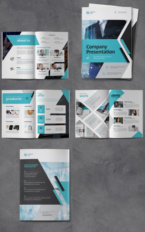 Business Company Profile Brochure with Blue and Grey Accents - 408356372