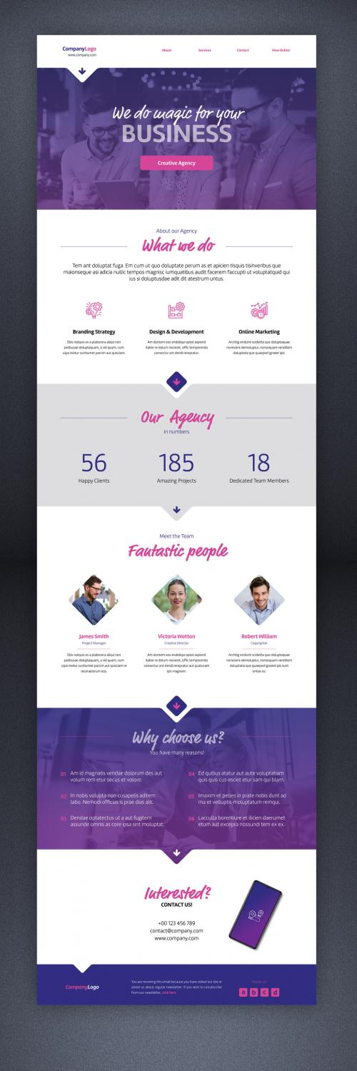 Agency Promotion Email Newsletter with Purple and Magenta Accents - 408356414