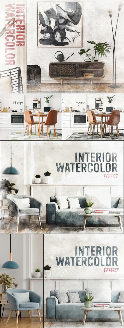 Interior Watercolor Effect Mockup - 408608485