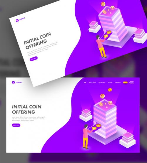 Initial Coin Offering Landing Page with Isometric Crypto Servers Currency - 408625496