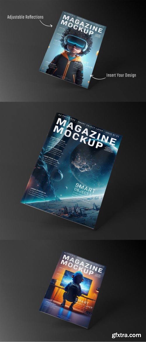 Magazine Cover Mockup on Black Surface