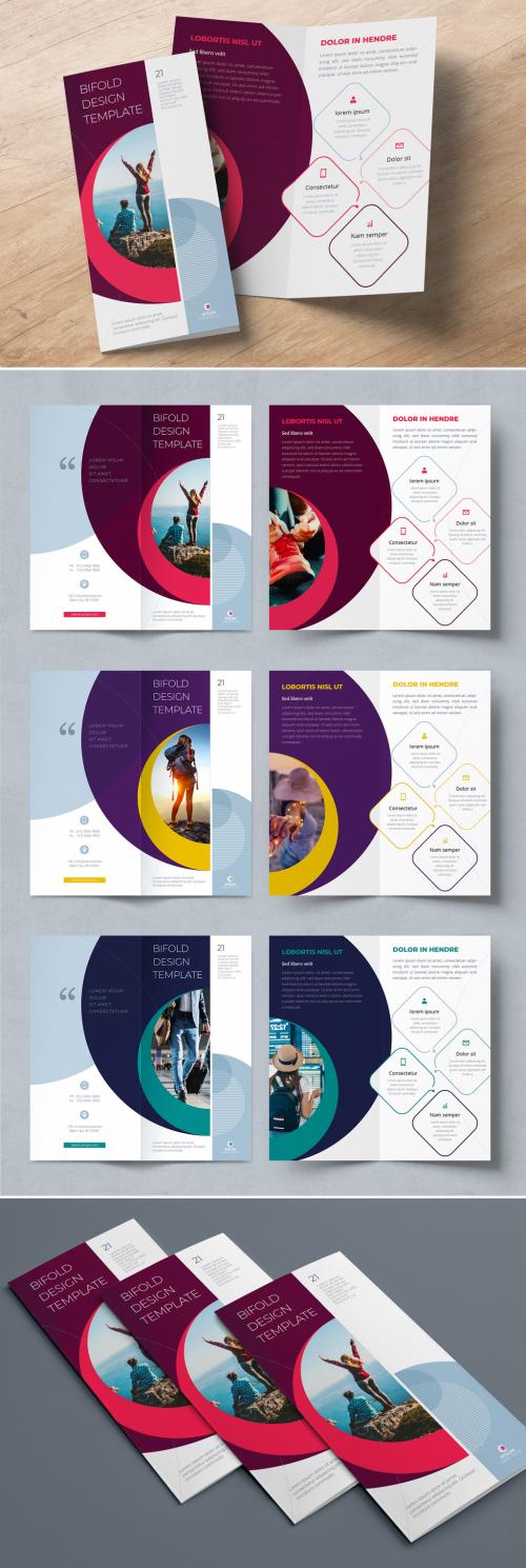 Business Bifold Brochure Layout with Pink Circle Elements - 409082019