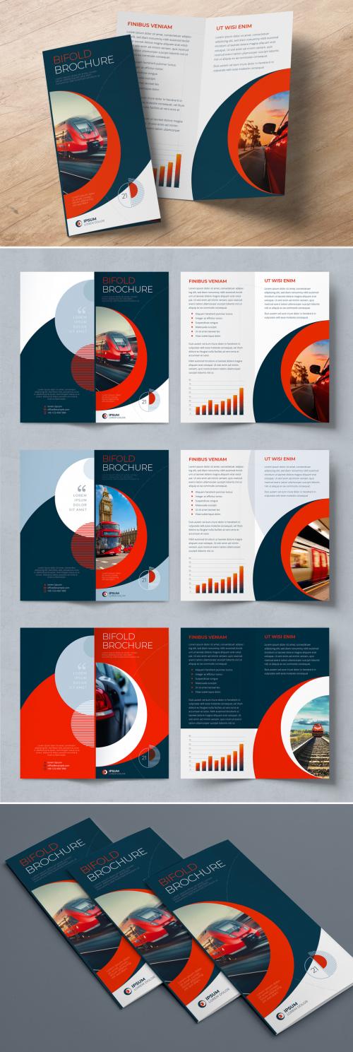 Business Bifold Brochure Layout with Red Circle Elements - 409082046