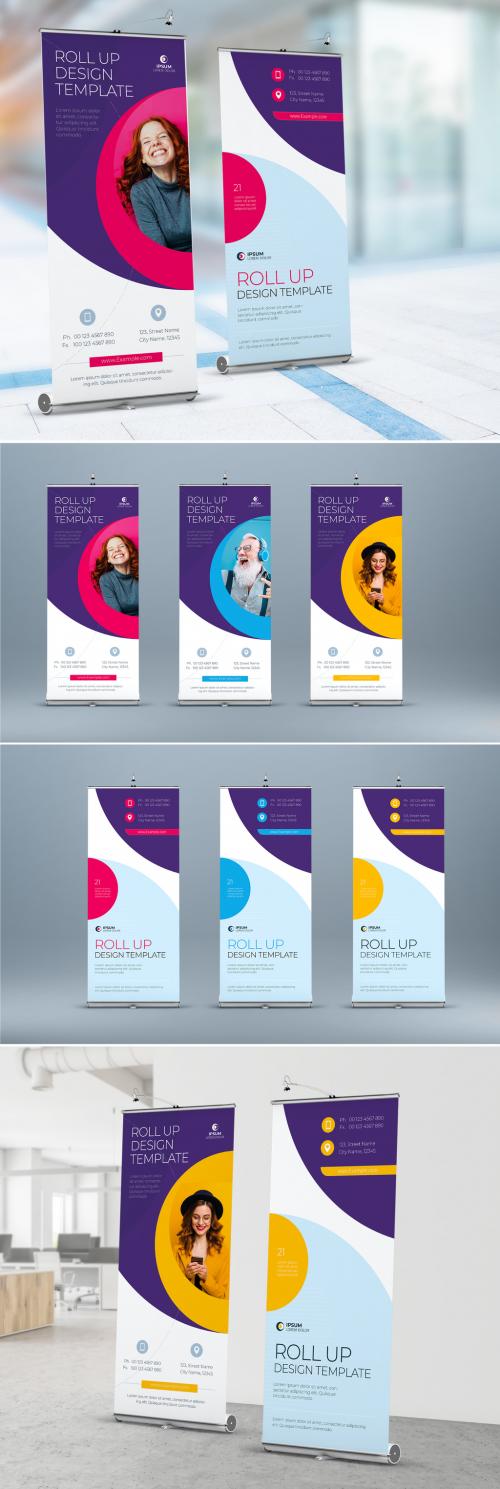 Business Roll Up Banner Layout with Pink Circle Elements - 409082242