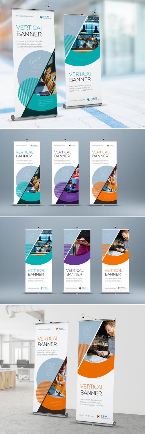 Retractable Banner Layout with Teal Circle Elements - 409082413