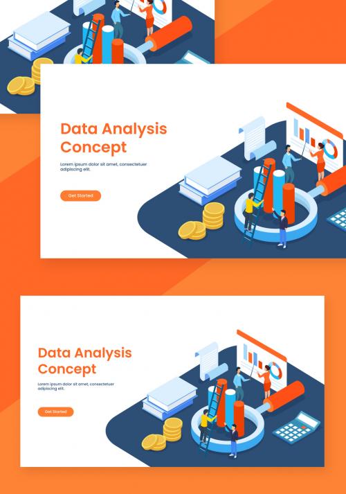 Landing Page Design with 3D Illustration of Business People Maintain the Data for Financial Growth or Data Analysis Concept - 409292983