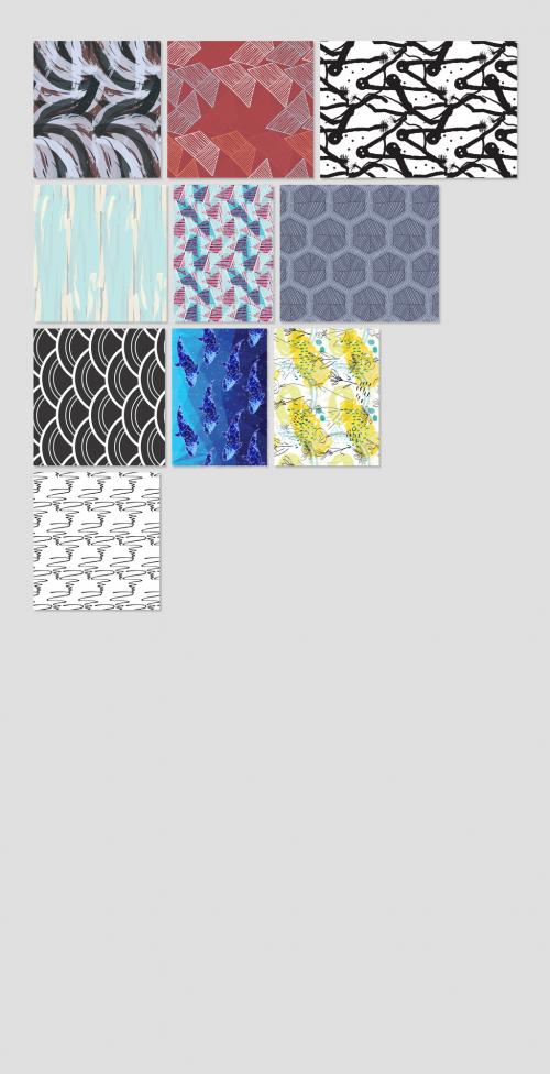 Seamless Pattern Collection with Hand Drawn Rough Abstract Strokes and Floral Elements - 409307308