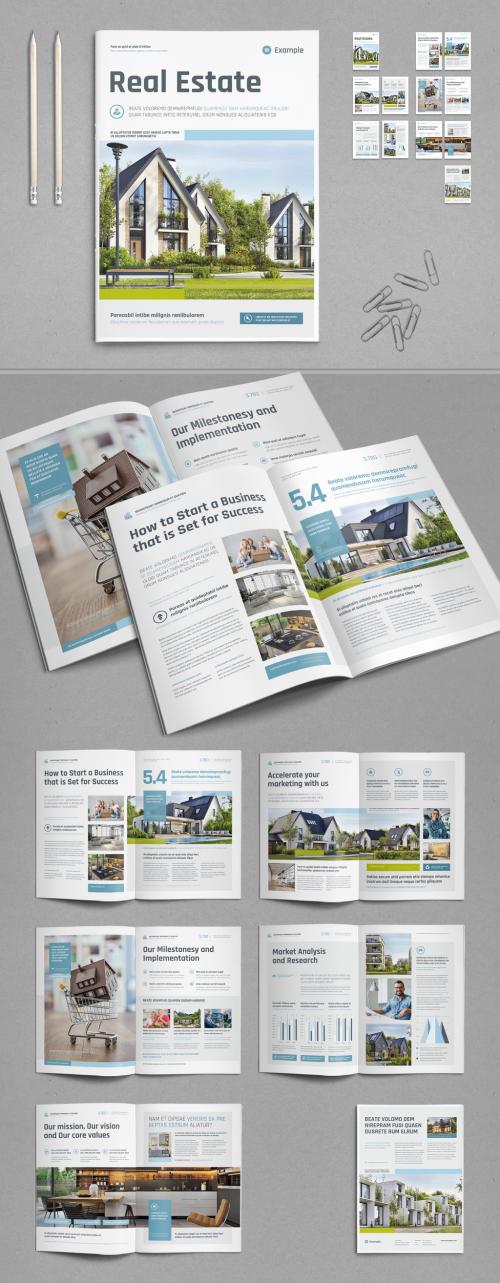 Business Brochure Template with Light Blue Elements for Real Estate  - 409974621