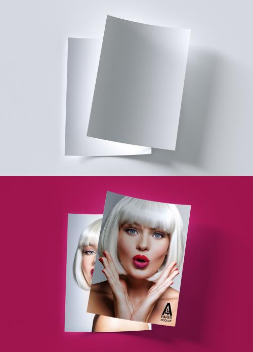 Two Curved Paper Sheet Mockups with Soft Shadows - 410222950