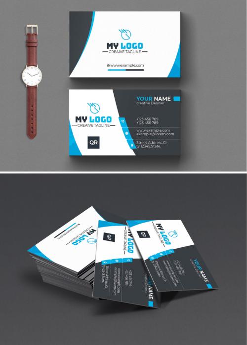 Clean Corporate Business Card with Cyan Accents  - 410239975