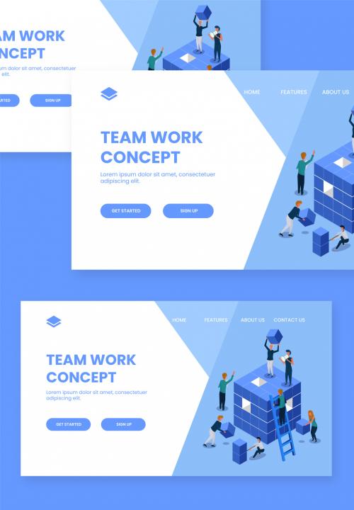 Isometric View of Business People Working Together to Complete the Project for Teamwork Concept Based Landing Page - 410487330