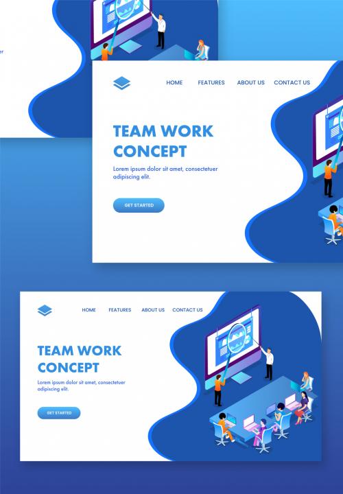 Team Work Concept Based Landing Page Design, Group of Business People Working at the Workplace - 410487375