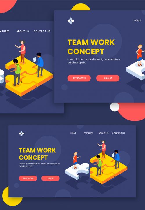 Team Work Concept Based Landing Page with Business People Working Together to Complete the Project - 410487390