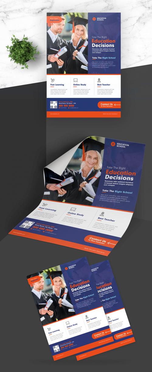 Education School Flyer with Orange Accent - 410712869