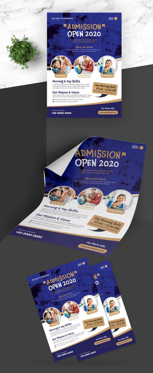 Exclusive Junior School Admission Flyer with Blue Gold Accent - 410712891