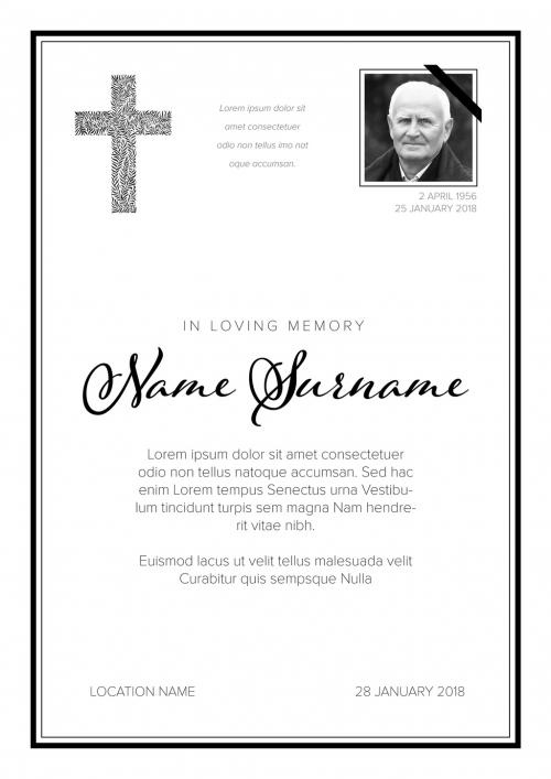 Funeral Death Notice Condolence Card Layout with Photo Placeholder - 410994301