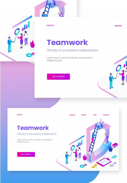 Landing Page Design, 3D Letter D with Business People Working Together for Teamwork Concept. - 411040600