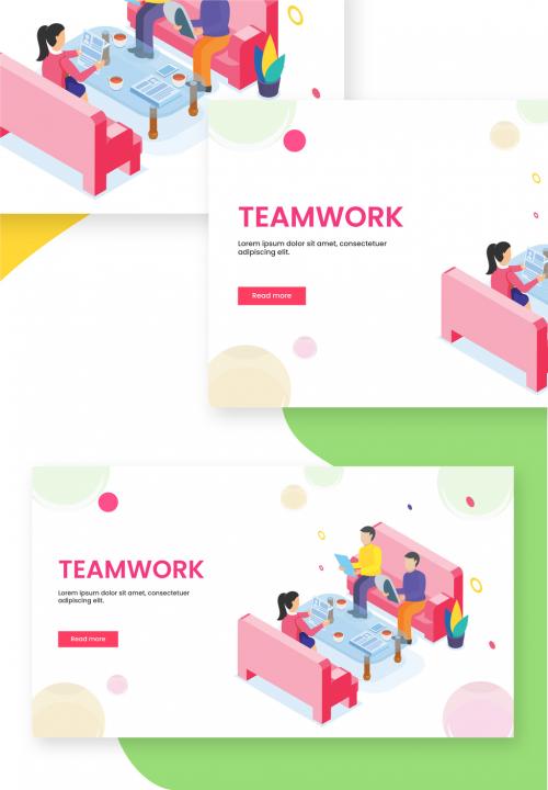 Responsive Landing Page with Business People in Meeting Room for Teamwork Concept Based Isometric Design. - 411040607