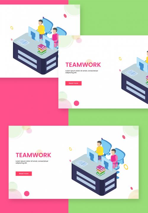 Teamwork Concept Based Landing Page with Executive on Their Desks - 411040638