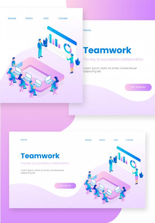 Teamwork Landing Page Design with Business People Meeting and Info-Graphic Presentation at Workplace. - 411040651