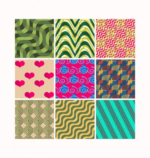 Seamless Pattern Set with Retro Colored Geometric Shapes and 3D Shadow Effect - 411070391