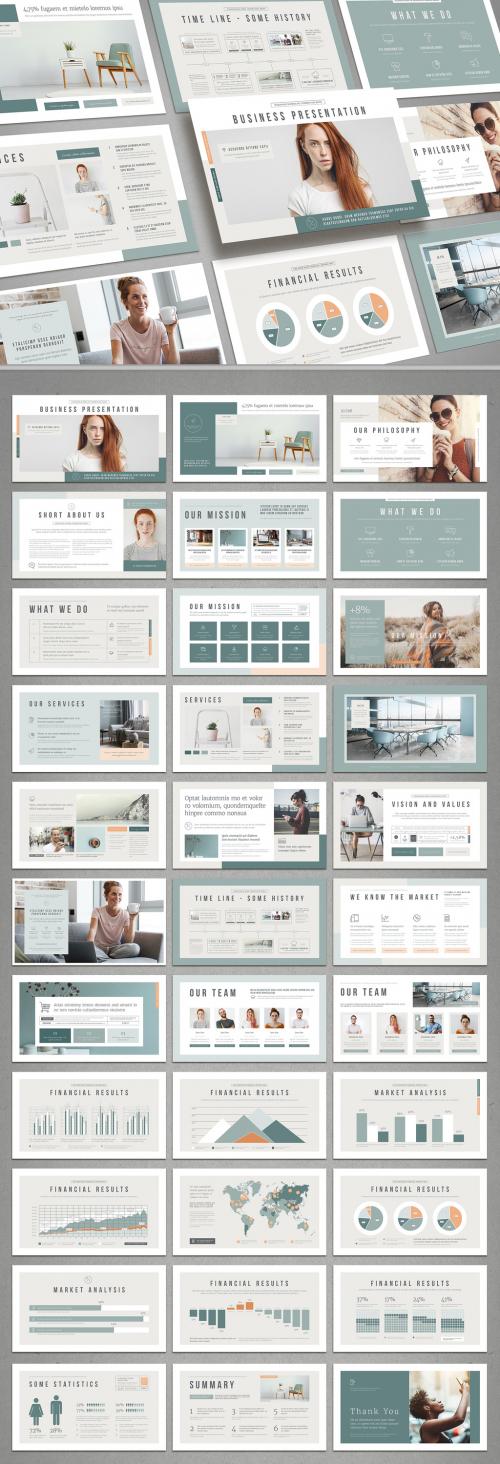 Business Presentation with Mint and Pale Orange Accents - 411914886