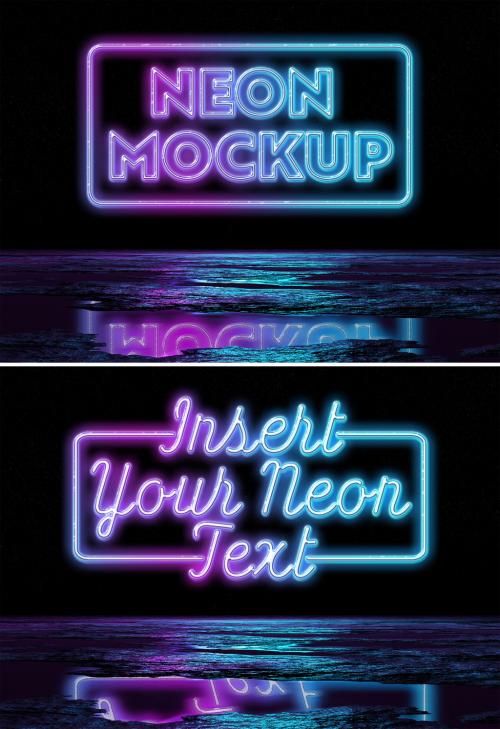 Neon Sign Text Effect Reflecting in Wet Ground Mockup - 412279772