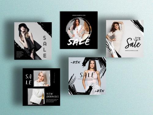 Abstract Social Media Post Layouts with Black Accents - 412288935